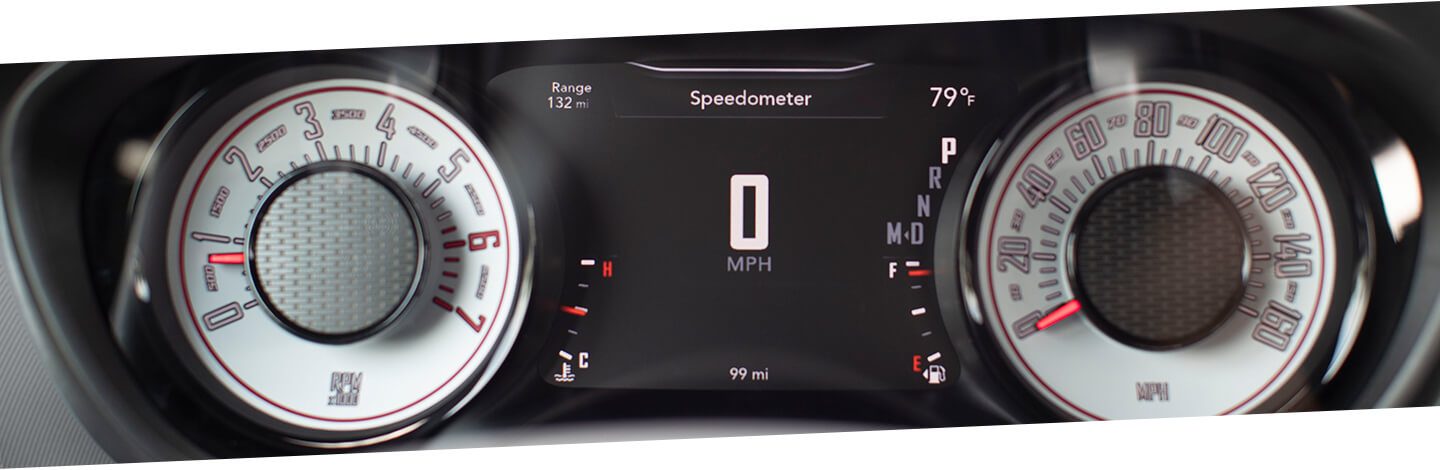 A close-up of the Driver Information Digital Cluster Display on the 2020 Dodge Challenger.